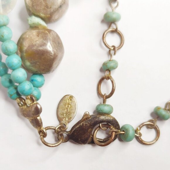 Vintage Chicos Chunky Multistrand Necklace With Faux Turquoise & Quartz Beads - Picture 5 of 5